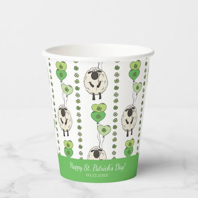 Kinder St. Patrick’s Day Schafe & Shamrocks Muster Pappbecher (Vorderseite)