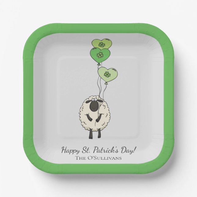 Kinder St. Patrick's Day Schaf & Kleeblatt Pappteller (Vorderseite)