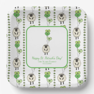 Kinder St. Patrick's Day Schafe & Shamrocks Muster Pappteller