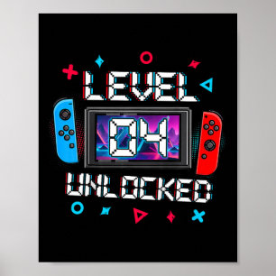Kinder Stufe 4 Unverriegelter Gamer 4. Geburtstags Poster