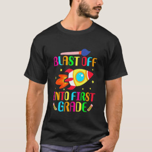 Kinder stürzen sich in den ersten Schulgang - Schu T-Shirt