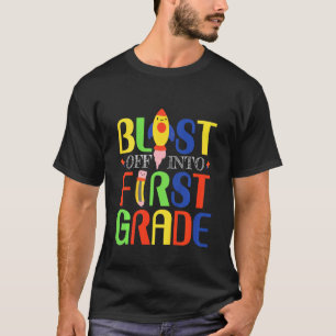 Kinder stürzen sich in den ersten Schulgang - Schu T-Shirt