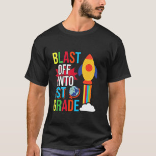Kinder stürzen sich in den ersten Schulgang - Schu T-Shirt