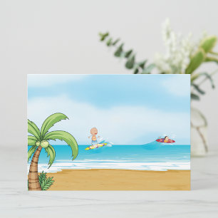 Kinder surfen auf einem tropischen Strand, Spaß im Einladung