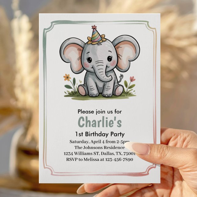 Kinder Süßer Grüner Elefant Geburtstagsfeier Einladung (Von Creator hochgeladen)