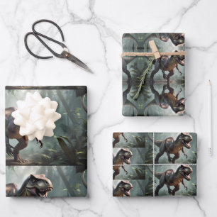 Kinder T-Rex, die durch Dschungel laufen Geschenkpapier Set