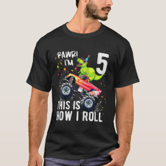 Kinder T Rex Dinosaur Monster Truck 5. Geburtstag  T-Shirt
