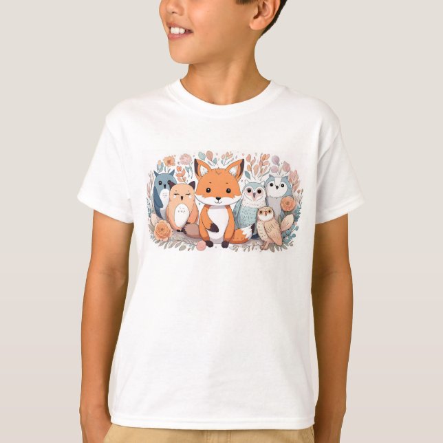 Kinder - T - Shirt - Waldtiere (Vorderseite)