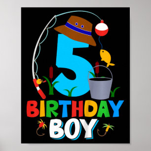 Kinder T-Shirt zum 5. Geburtstag Junge Angeln Fisc Poster