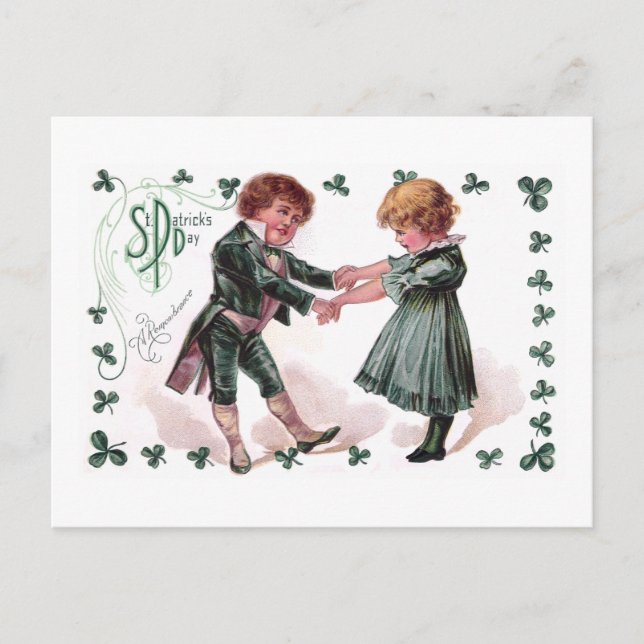 Kinder tanzen am St. Patrick's Day Postkarte (Vorderseite)