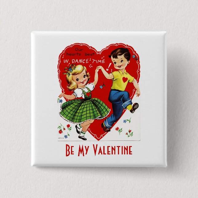 Kinder tanzen Retro Valentine Button (Vorderseite)