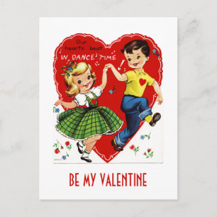 Kinder tanzen Retro Valentine Postkarte