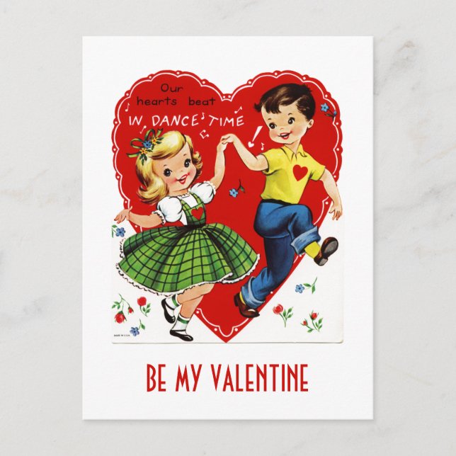 Kinder tanzen Retro Valentine Postkarte (Vorderseite)