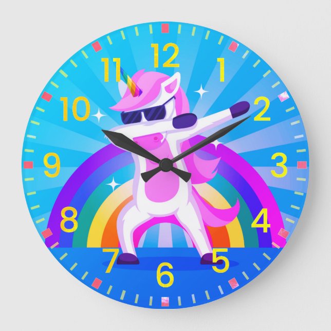 Kinder ・ Tanzunikorn ・ Wall Clock Große Wanduhr (Vorderseite)