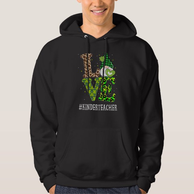 Kinder Teacher Liebe St Patricks Day Gnome Leopard Hoodie (Vorderseite)