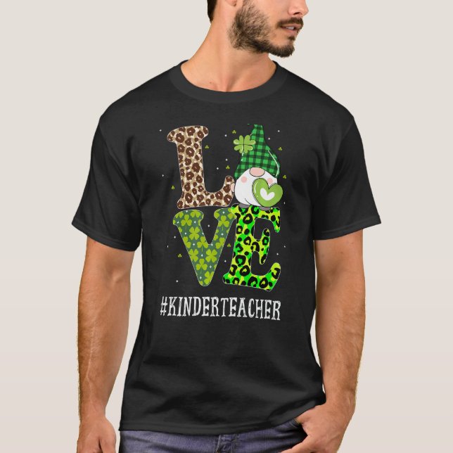 Kinder Teacher Liebe St Patricks Day Gnome Leopard T-Shirt (Vorderseite)