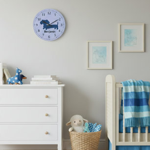 Kinder-Teckel-Wanduhr Blaue Wiener Dogge-Nursery Große Wanduhr