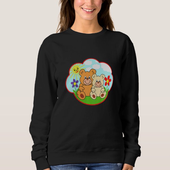 Kinder Teddybär im Sommer Sonnenwolken Blume 3 Sweatshirt (Vorderseite)