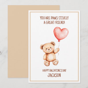Kinder Teddybär Niedlich Wasserfarbe Herz Valentin Feiertagskarte