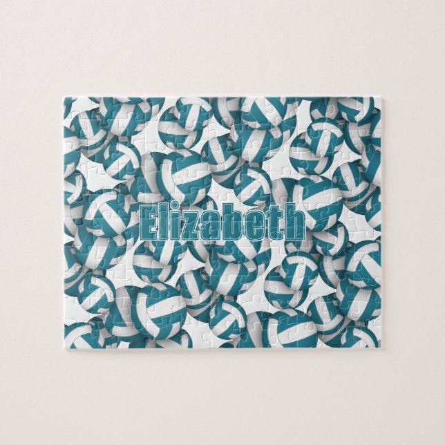 Kinder Teenager aquamarine, weiße Volleyballmannsc Puzzle (Horizontal)