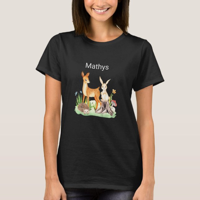 Kinder Tier Hirsch Kaninchen Igel Mathys T-Shirt (Vorderseite)