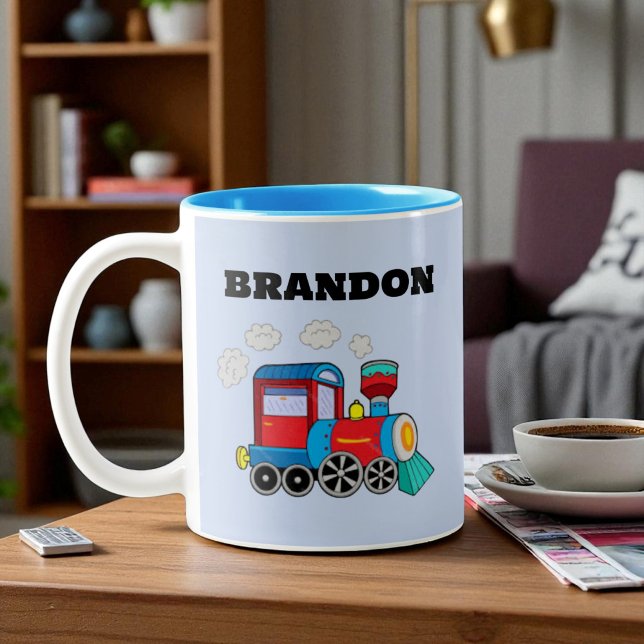 Kinder Train Boys Blue Individuelle Name Zweifarbige Tasse (Von Creator hochgeladen)