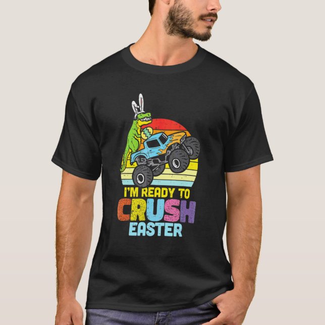 Kinder Trex Monster Truck bereit für Ostern T-Shirt (Vorderseite)