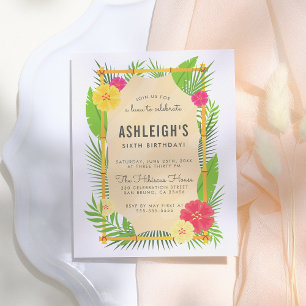 Kinder Tropisches Bambus Frame Luau Geburtstagspar Einladungspostkarte
