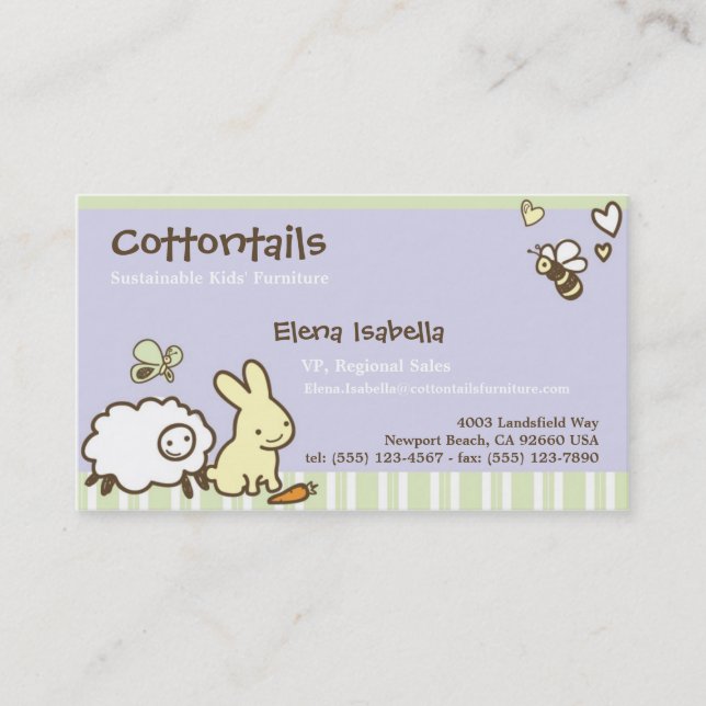 Kinder u. Familien-Karte mit süßen Tieren Visitenkarte (Vorderseite)