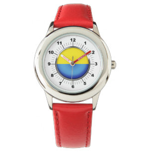 Kinder-Ukraine-Flagge-Rot-Leder-Armbanduhr Armbanduhr