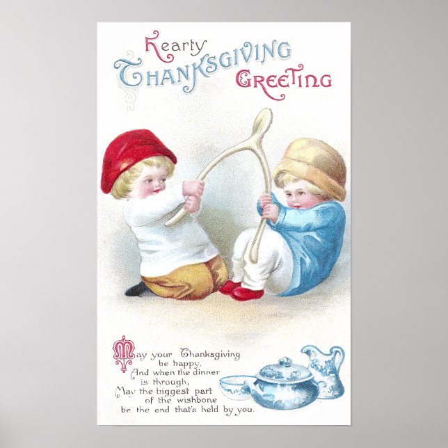 Kinder umarmen den Vintagen Erntedank des Riesenwi Poster (Vorne)