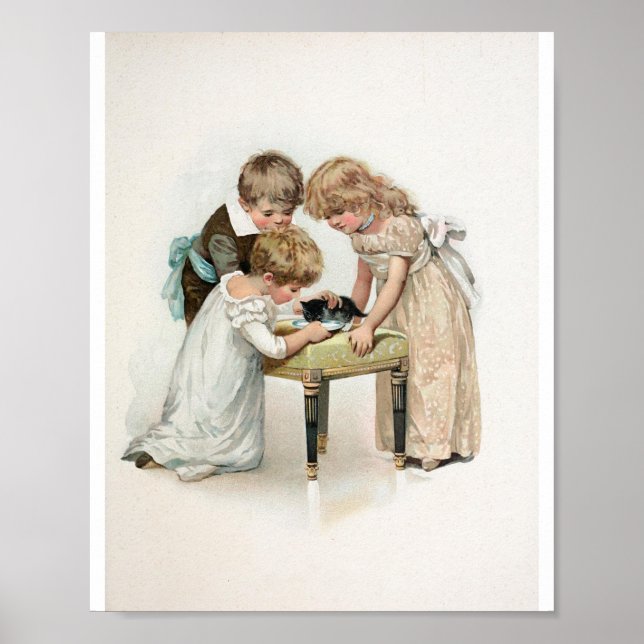 Kinder und Katzen Vintag Poster (Vorne)