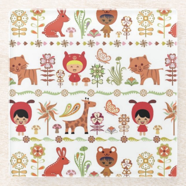 Kinder-und Tier-Muster Glasuntersetzer (Vorderseite)