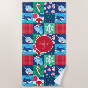 Kinder unter dem Meer Weihnachts-Patchwork-Quilt Strandtuch