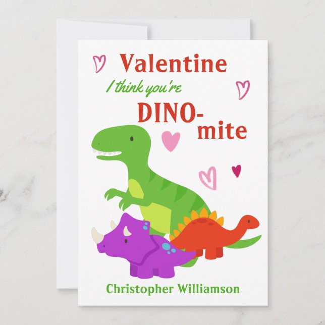 Kinder Valentinstag Dino-mite Dinosaurier Flat Karte (Vorderseite)