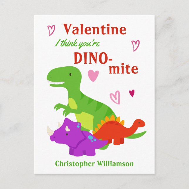 Kinder Valentinstag Dino-mite Dinosaurier Postkarte (Vorderseite)