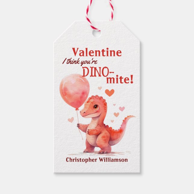 Kinder Valentinstag Du bist Dino-mite Dinosaurier Geschenkanhänger (Vorderseite)