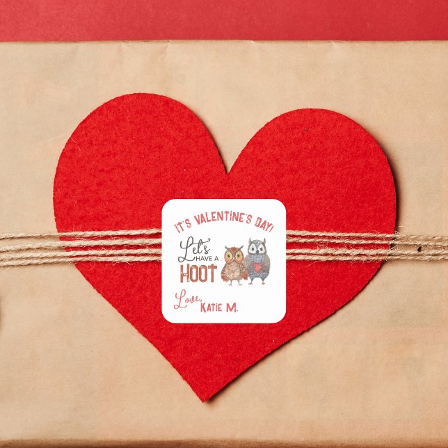 Kinder Valentinstag Eulen Niedlich Quadratischer Aufkleber (Von Creator hochgeladen)