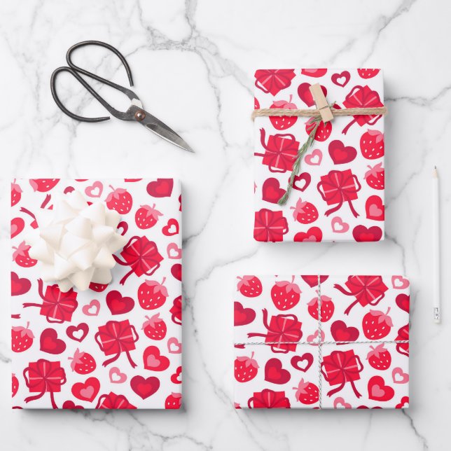 Kinder Valentinstag Herz Schokoladen Strawberry Geschenkpapier Set (Vorderseite)