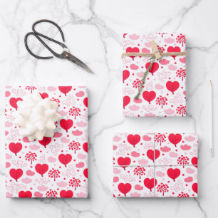 Kinder Valentinstag Rotes Herz Blume Baumwolken Geschenkpapier Set