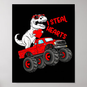 Kinder Valentinstag T-Rex fährt Monstertruck Spaß Poster