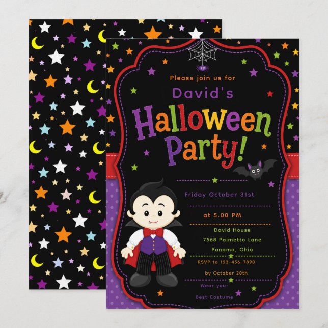 Kinder-Vampir-Halloween-Party Einladung (Vorne/Hinten)