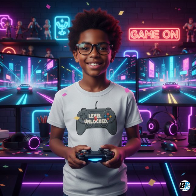 Kinder Video Gaming Stufe 5 Entsperrt T-Shirt (Von Creator hochgeladen)