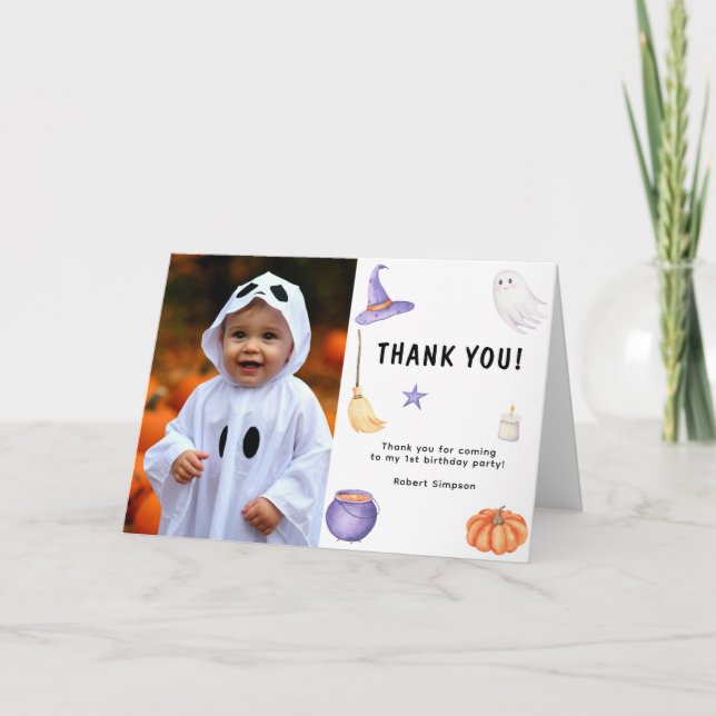 Kinder von Aquarell Ghost Erster Geburtstag Dankeskarte (Vorderseite)