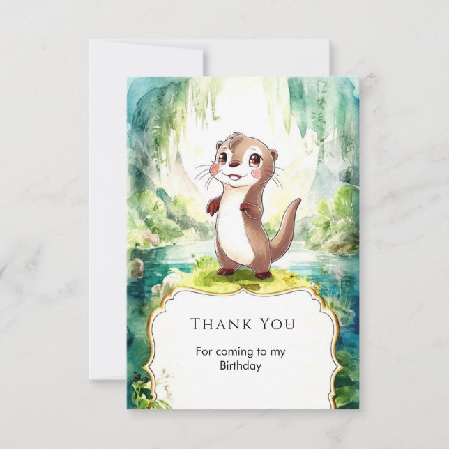 Kinder Wasserfarbe Otter Geburtstag Dankeskarte (Vorderseite)
