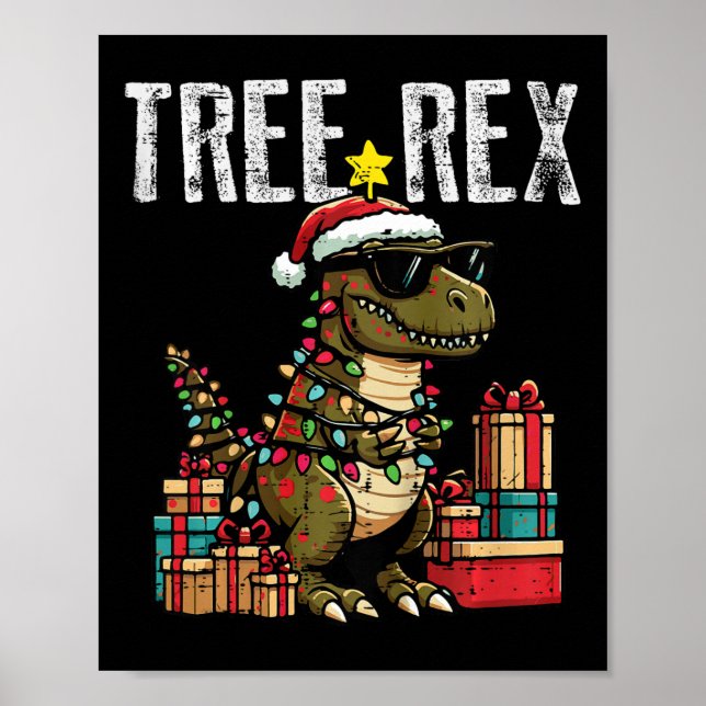 Kinder Weihnachten Dinosaurier Trex Xmas Trex Klei Poster (Vorne)