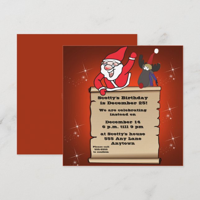 Kinder Weihnachten Geburtstag Einladung (Vorne/Hinten)