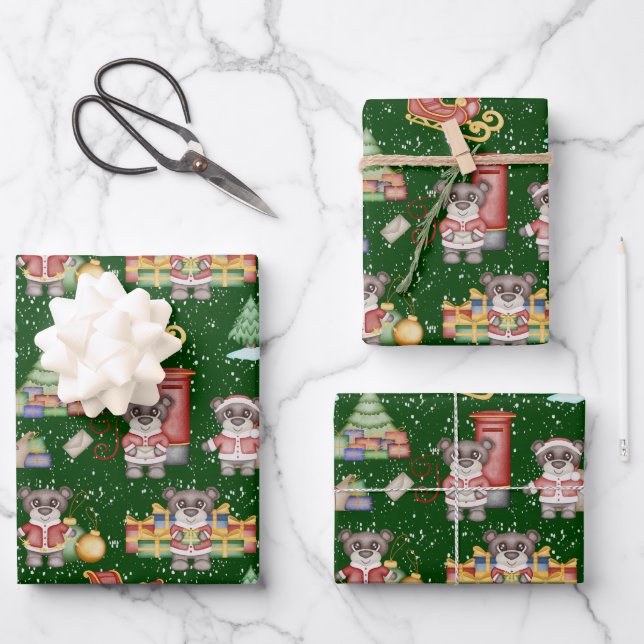 Kinder Weihnachten Niedliche Feiertage Bär Geschenkpapier Set (Vorderseite)