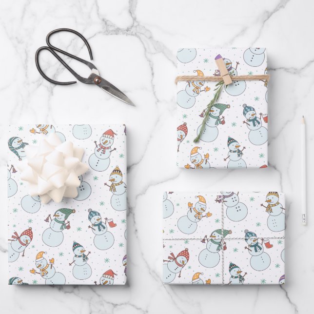 Kinder Weihnachten Niedlicher Schneemann in Hats Geschenkpapier Set (Vorderseite)