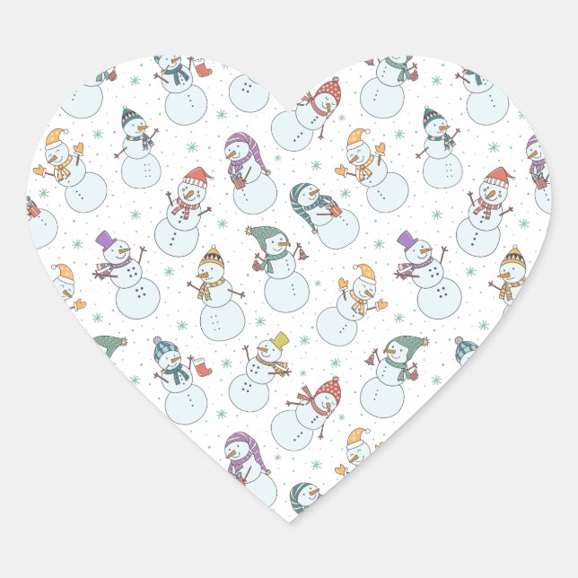 Kinder Weihnachten Niedlicher Schneemann in Hats Herz-Aufkleber (Vorderseite)